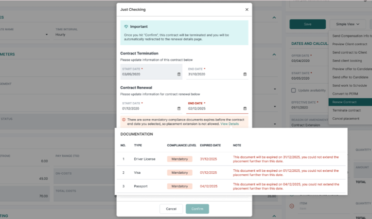 access vincere evo document check expiry